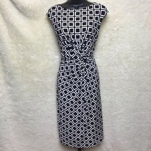 LAUREN RALPH LAUREN BLACK-WHITE GEOTWIST SHEATH